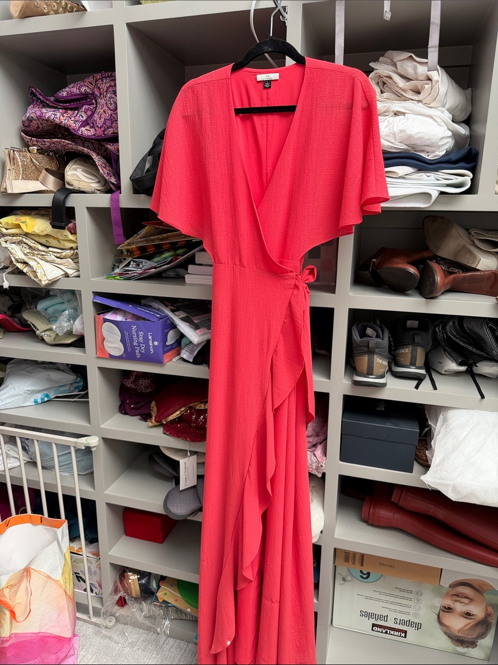 H by Halston Coral Wrap Maxi Dress with Ruffle Trim